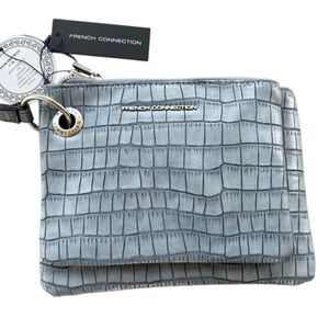 French Connection Blue Croc-Embossed Wristlet Pouch Organizer Set NWT